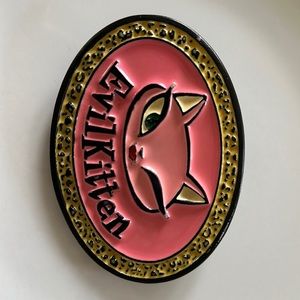 Evil Kid 2003 solid metal Evil Kitty belt buckle.